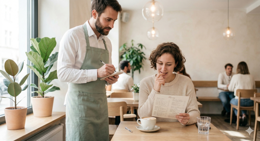 bariera językowa podczas rozmowy po angielsku w restauracji za granicą